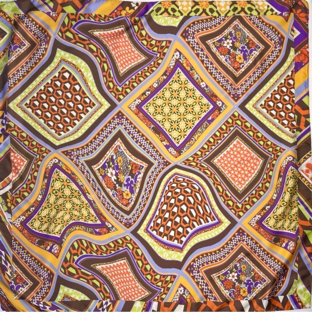 Urban Outfitters 70’s Psychedelic Floral Paisley Satin Square Scarf 29” x 29" - Picture 2 of 10